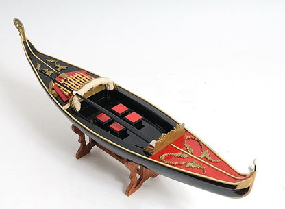 Góndola veneciana negra y roja de 8" pintada a mano, decorativa.