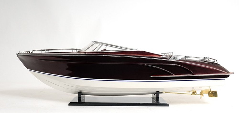 Yate de lujo Riva Rivarama de 11" de madera maciza pintada a mano en blanco y negro, edición exclusiva.