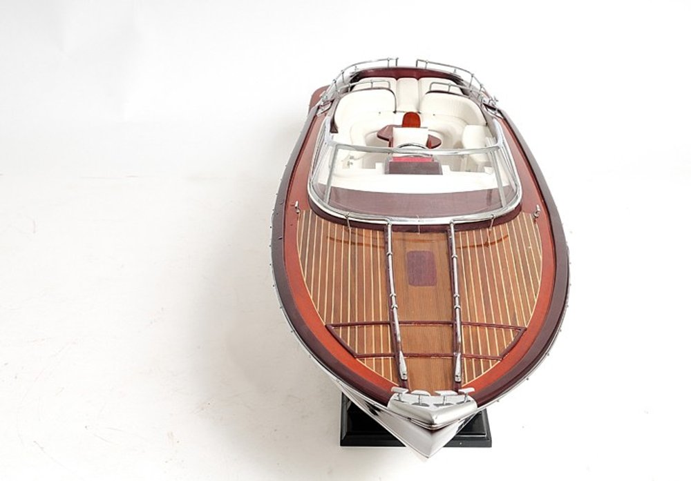 Yate de lujo Riva Rivarama de 11" de madera maciza pintada a mano en blanco y negro, edición exclusiva.