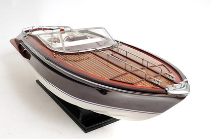 Yate de lujo Riva Rivarama de 11" de madera maciza pintada a mano en blanco y negro, edición exclusiva.