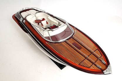 Yate de lujo Riva Rivarama de 11" de madera maciza pintada a mano en blanco y negro, edición exclusiva.
