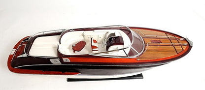 Yate de lujo Riva Rivarama de 11" de madera maciza pintada a mano en blanco y negro, edición exclusiva.