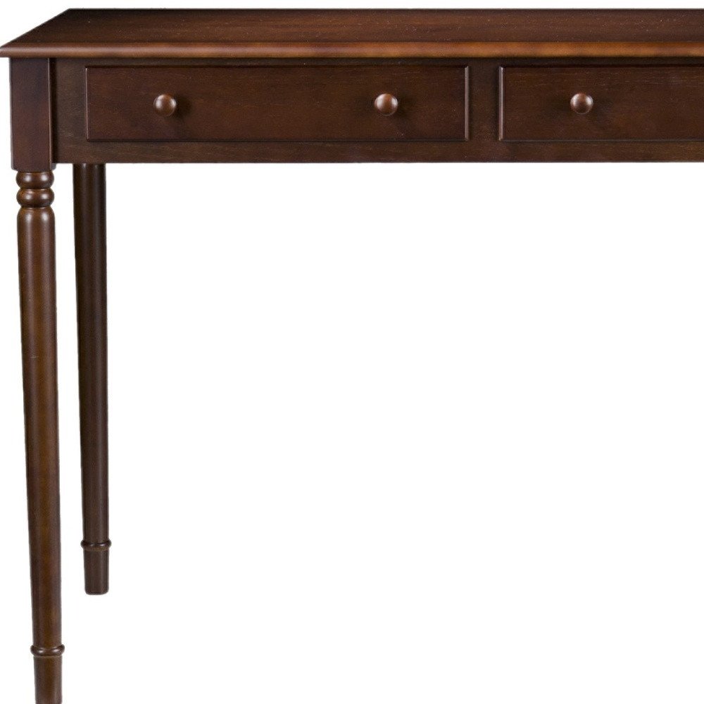 43" Brown Solid Wood Writing Desk With Two Drawers