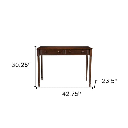 43" Brown Solid Wood Writing Desk With Two Drawers