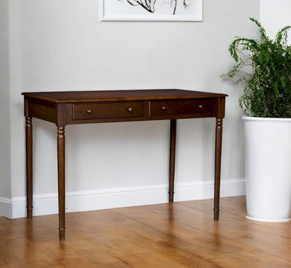 43" Brown Solid Wood Writing Desk With Two Drawers