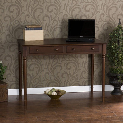 43" Brown Solid Wood Writing Desk With Two Drawers