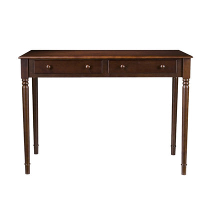 43" Brown Solid Wood Writing Desk With Two Drawers