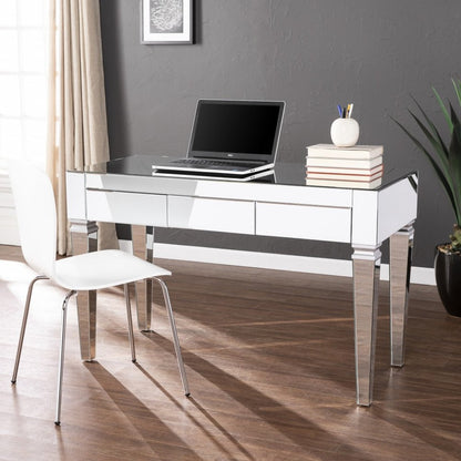 47" Silver Mirrored Writing Desk With Three Drawers