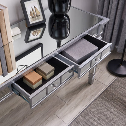 47" Silver Mirrored Writing Desk With Two Drawers