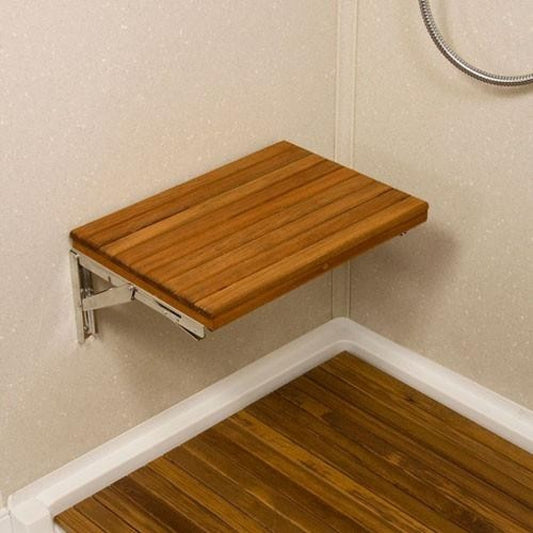 Banco de ducha de teca premium de 17" para montaje en pared