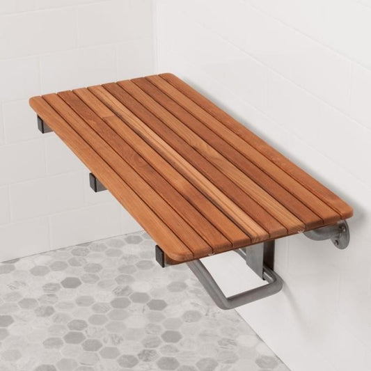 Banco de ducha de teca premium marrón de 28" para montaje en pared