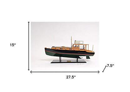 Barco pesquero Pilar Hemingway de 15" de madera maciza negra y verde, pintado a mano, modelo 1934