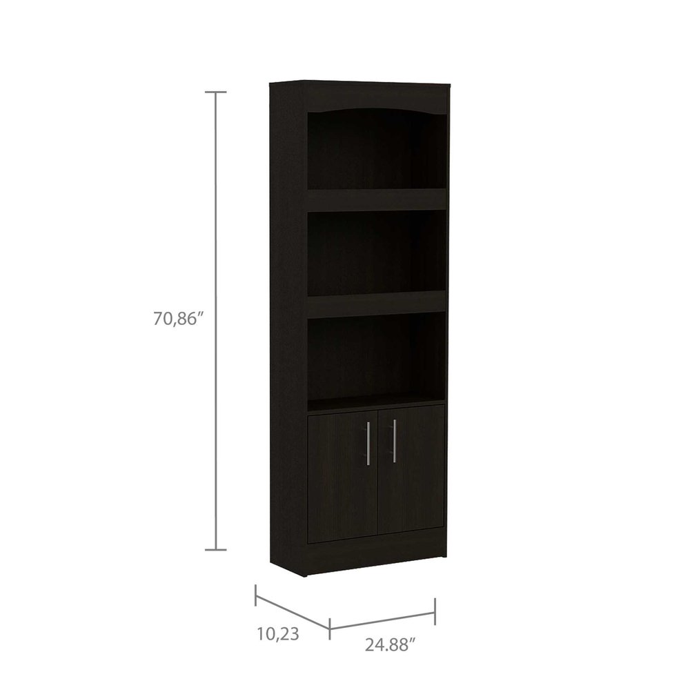 Librería de tres niveles de madera gris claro de 71" con dos puertas