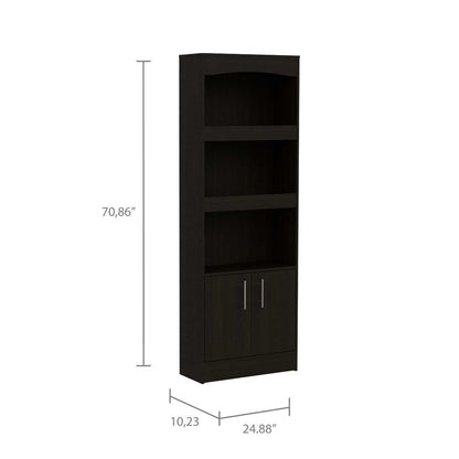 Librería de tres niveles de madera gris claro de 71" con dos puertas