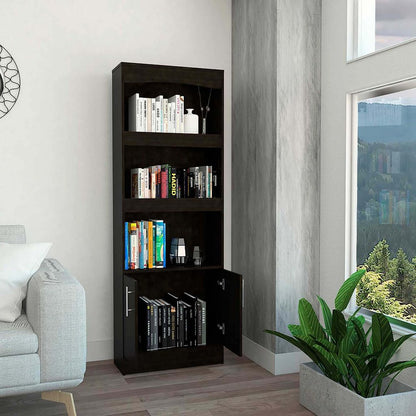Librería de tres niveles de madera gris claro de 71" con dos puertas