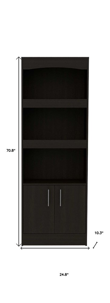 Librería de tres niveles de madera gris claro de 71" con dos puertas