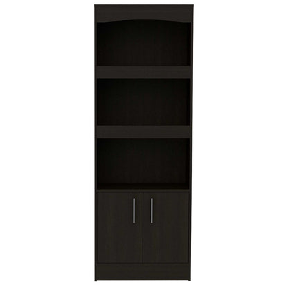 Librería de tres niveles de madera gris claro de 71" con dos puertas