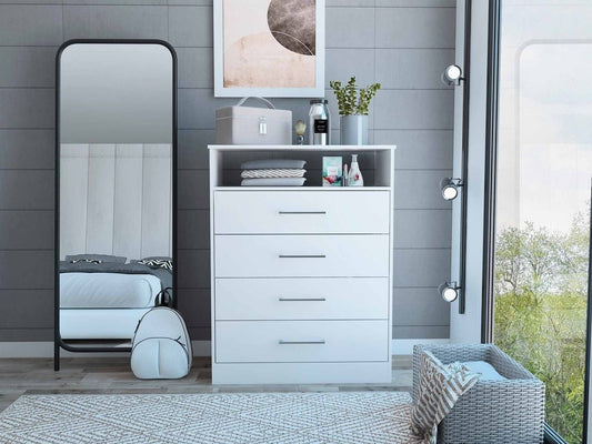 Cómoda moderna blanca de cuatro cajones con armario
