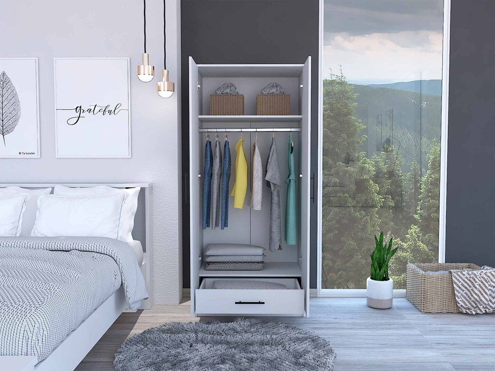Cómoda de madera blanca de 71" con dos puertas y un cajón