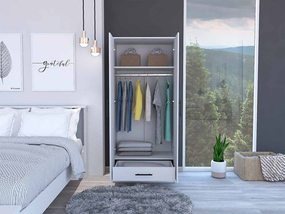 Cómoda de madera blanca de 71" con dos puertas y un cajón