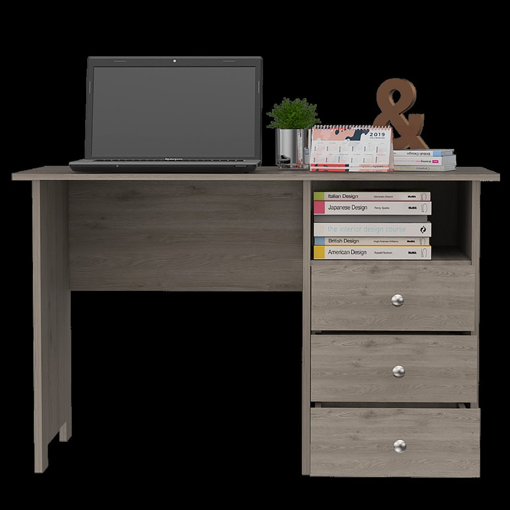 47" Light Gray and Brown Wood Computer Desk With Three Drawers