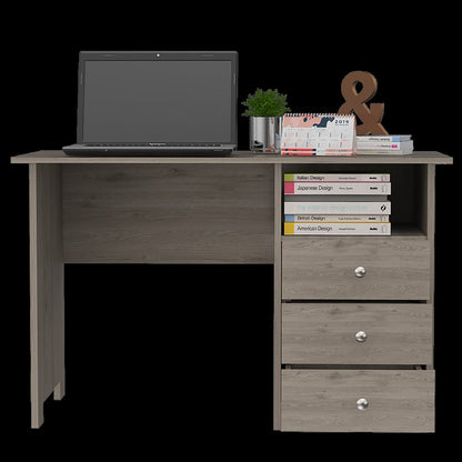 47" Light Gray and Brown Wood Computer Desk With Three Drawers