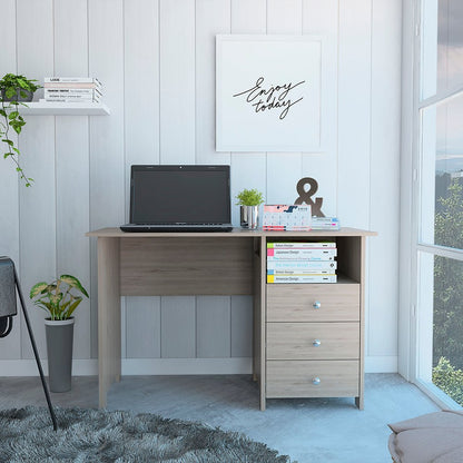 47" Light Gray and Brown Wood Computer Desk With Three Drawers