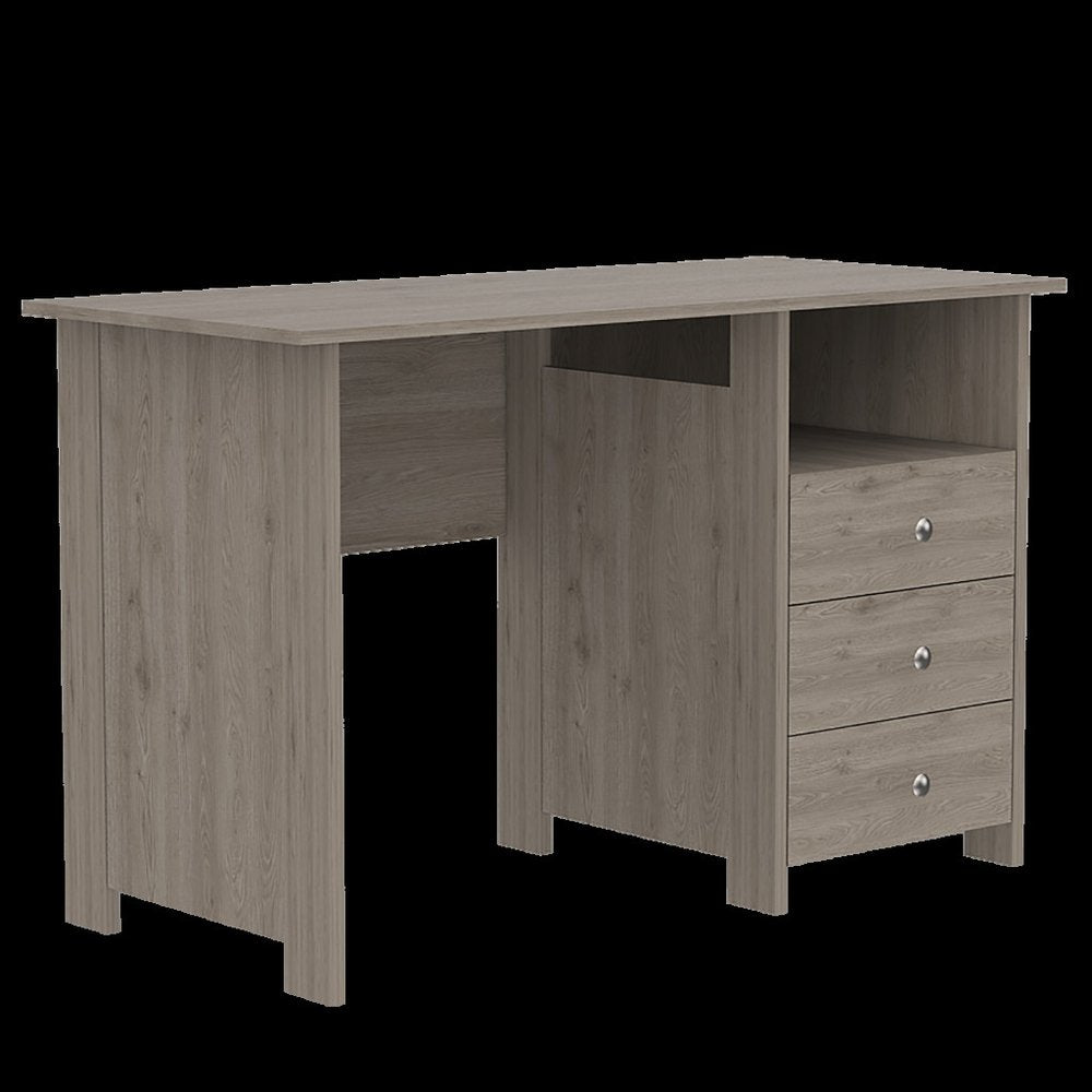 47" Light Gray and Brown Wood Computer Desk With Three Drawers