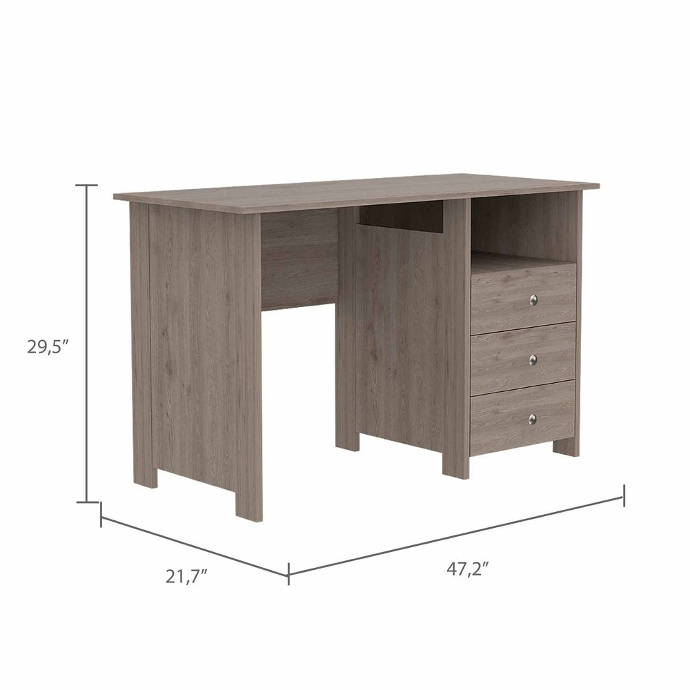 47" Light Gray and Brown Wood Computer Desk With Three Drawers