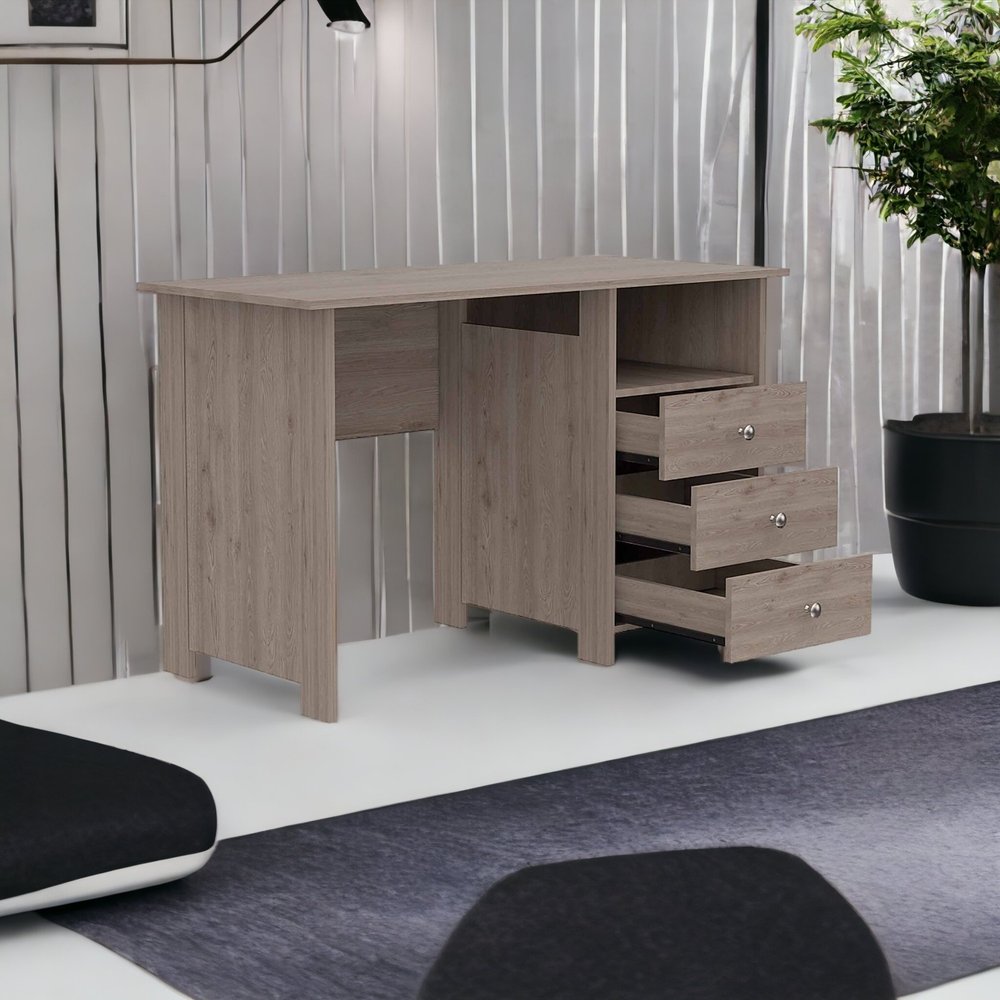 47" Light Gray and Brown Wood Computer Desk With Three Drawers