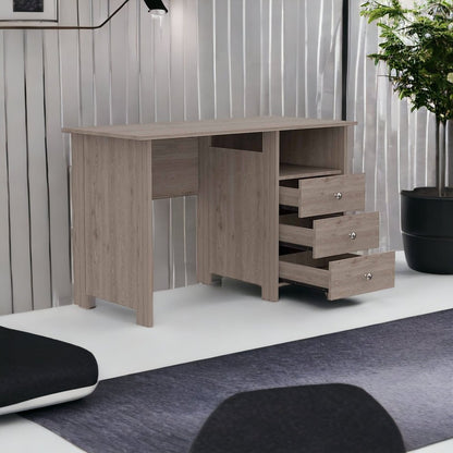 47" Light Gray and Brown Wood Computer Desk With Three Drawers