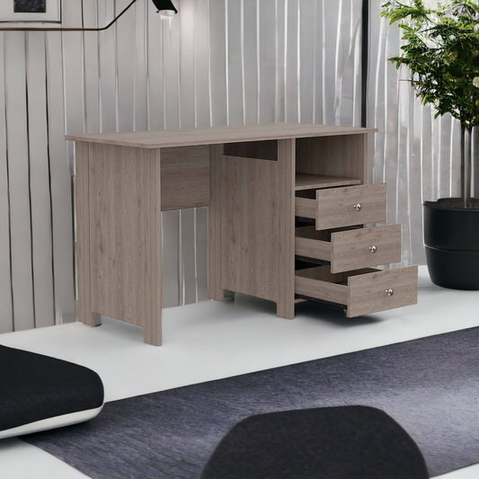 47" Light Gray and Brown Wood Computer Desk With Three Drawers
