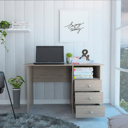 47" Light Gray and Brown Wood Computer Desk With Three Drawers
