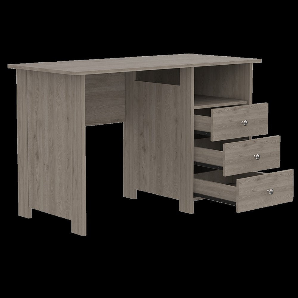 47" Light Gray and Brown Wood Computer Desk With Three Drawers