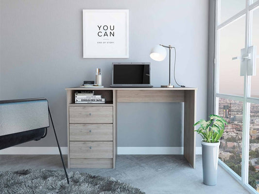 46" Light Gray and Brown Wood Computer Desk With Three Drawers