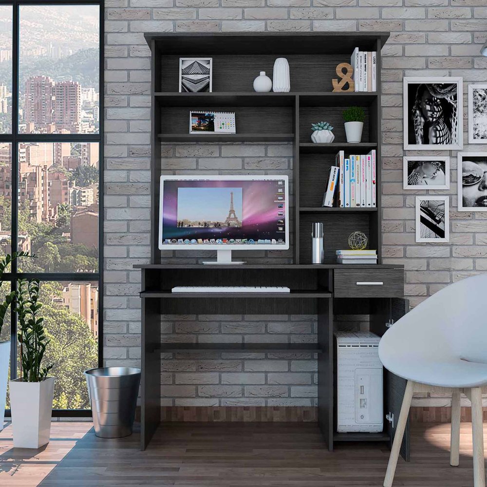Escritorio de computadora gris de 43" con armario