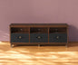 61" Brown and Black Solid Wood Open Shelving TV Stand