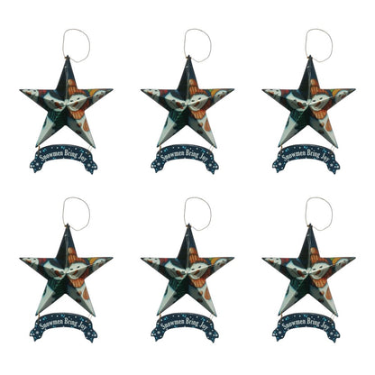 Set of Six Star Shaped Snowmen Joy Christmas Ornaments