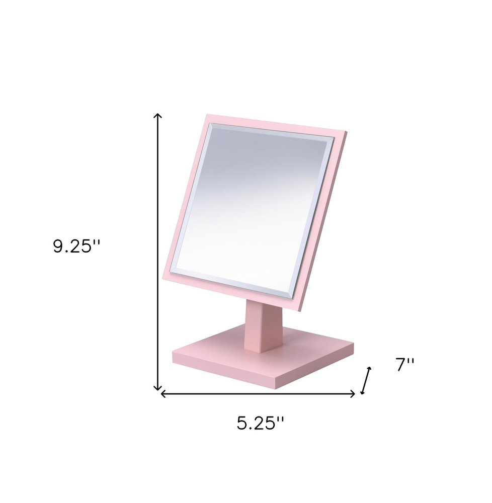 Espejo de sobremesa rectangular rosa para maquillaje y afeitado