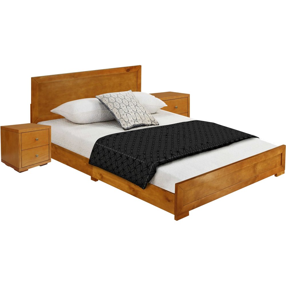 Moma Walnut Wood Platform Twin Bed With Nightstand