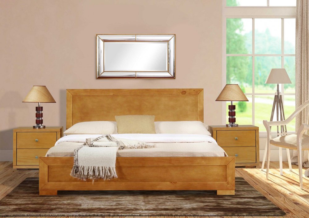 Moma Walnut Wood Platform Twin Bed With Nightstand