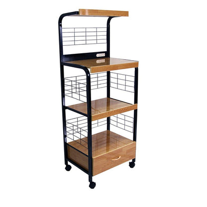 Carrito de cocina con ruedas de 26" en color negro y natural con almacenamiento