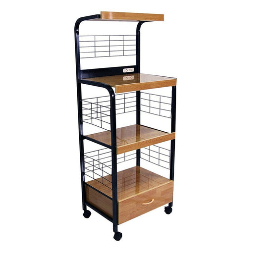 Carrito de cocina con ruedas de 26" en color negro y natural con almacenamiento