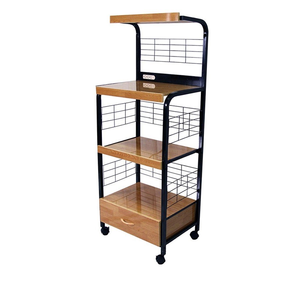 Carrito de cocina con ruedas de 26" en color negro y natural con almacenamiento