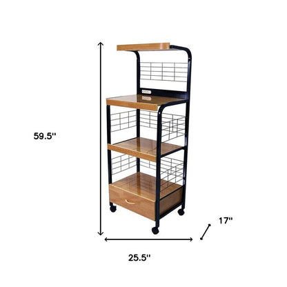 Carrito de cocina con ruedas de 26" en color negro y natural con almacenamiento