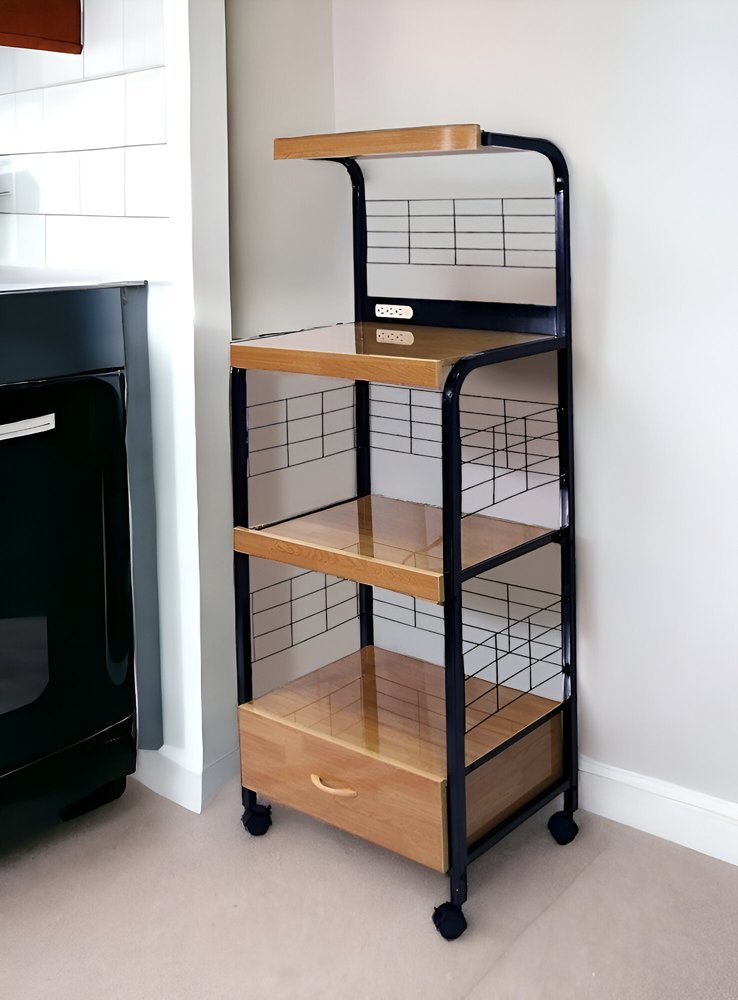 Carrito de cocina con ruedas de 26" en color negro y natural con almacenamiento