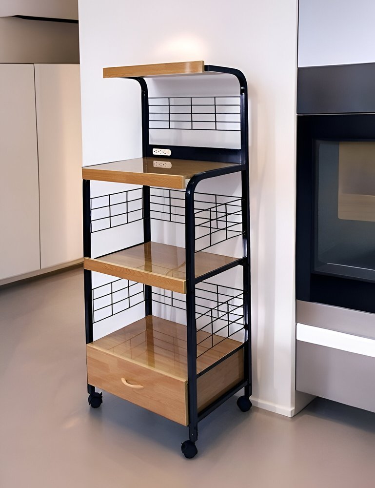Carrito de cocina con ruedas de 26" en color negro y natural con almacenamiento