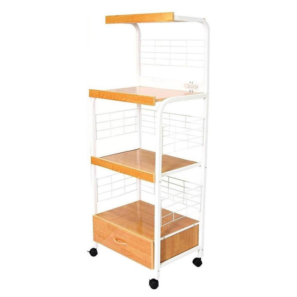 Carrito de cocina con ruedas de 26" blanco y natural con almacenamiento
