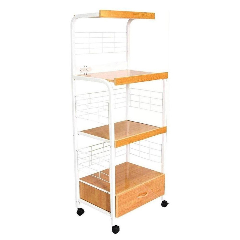Carrito de cocina con ruedas de 26" blanco y natural con almacenamiento