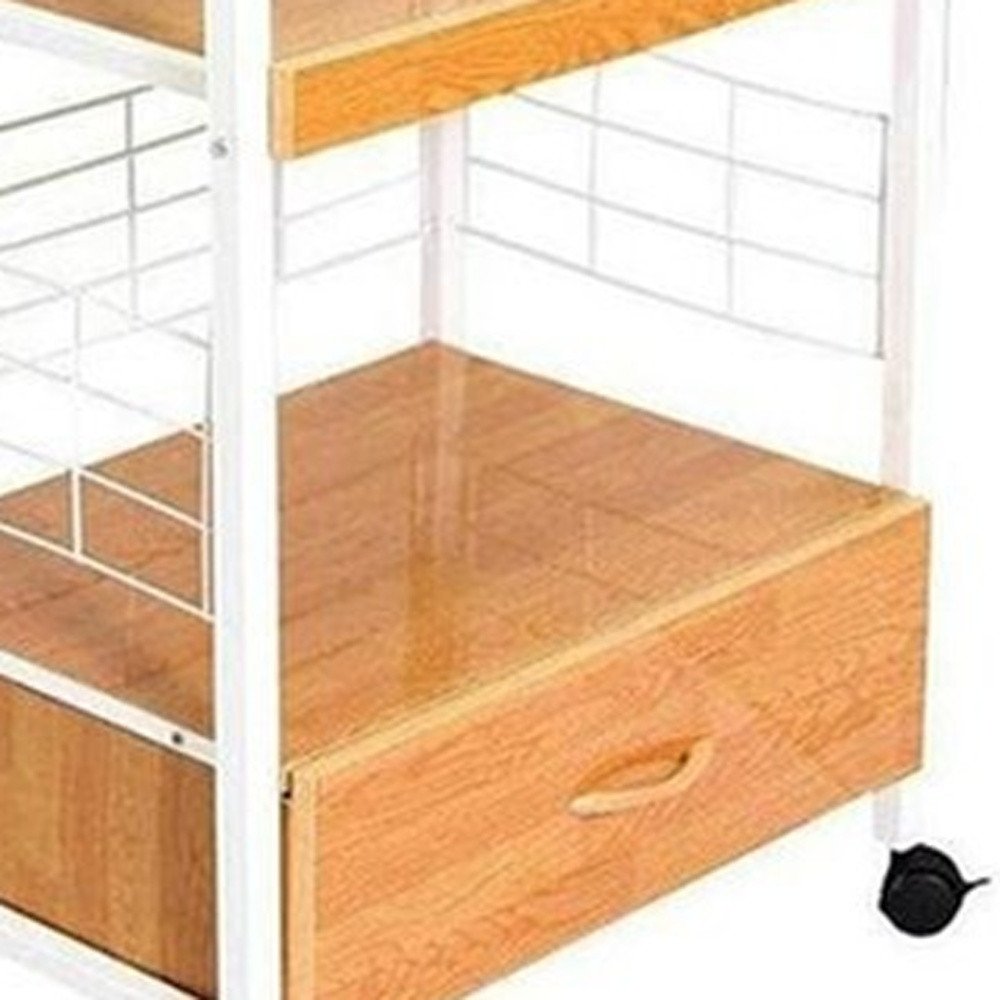 Carrito de cocina con ruedas de 26" blanco y natural con almacenamiento